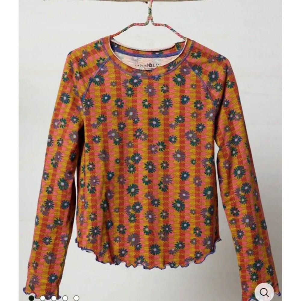 Natural Life Womens Large Shirt Lily Long Sleeve Rust Orange Floral Boho NEW